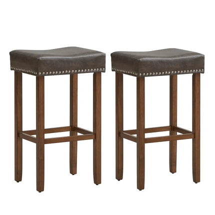 Upholstered Bar Stools Set of 2 with Footrests for Counter-Gray - Dark Gray - Bar Stools