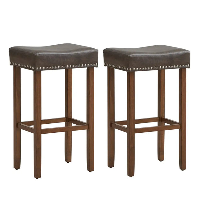 Upholstered Bar Stools Set of 2 with Footrests for Counter-Gray - Dark Gray - Bar Stools