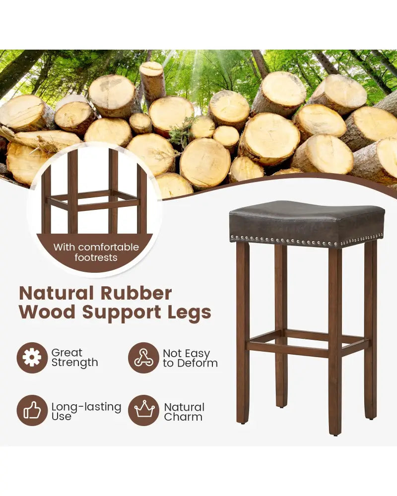 Upholstered Bar Stools Set of 2 with Footrests for Counter-Gray - Dark Gray - Bar Stools