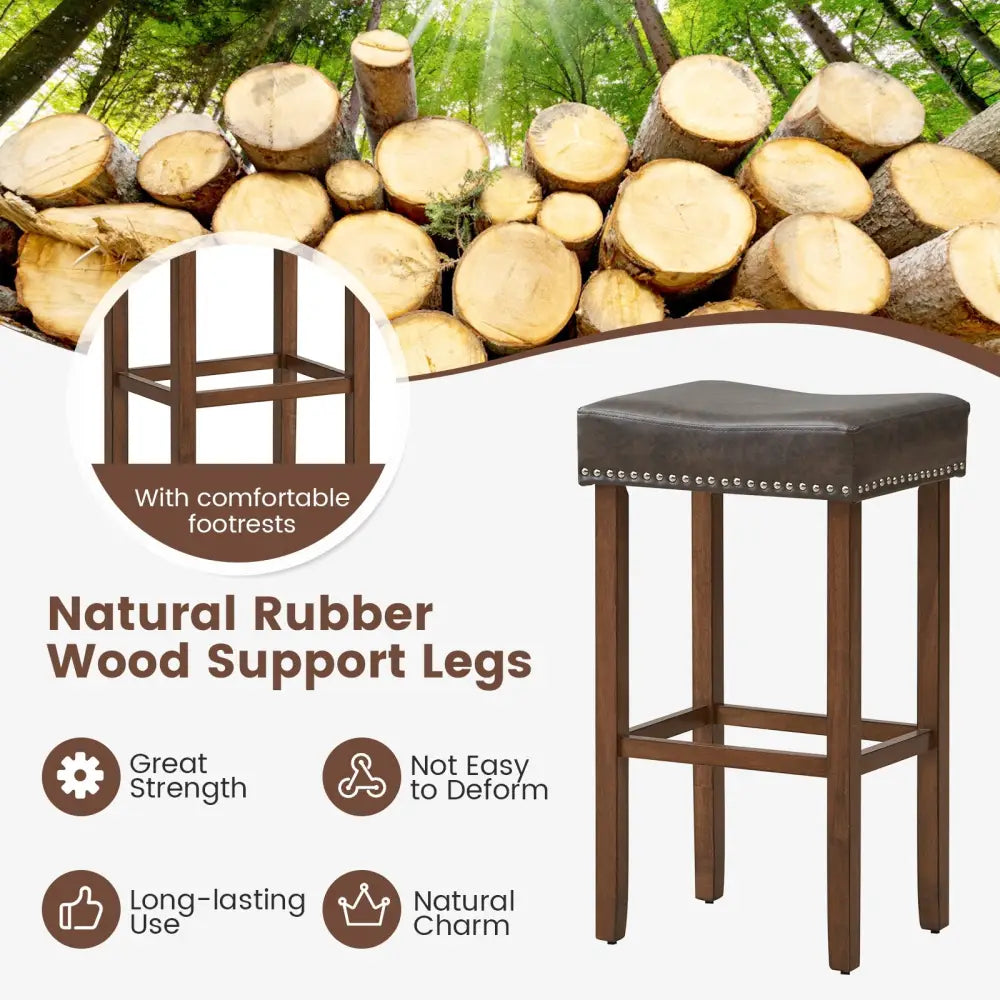 Upholstered Bar Stools Set of 2 with Footrests for Counter-Gray - Dark Gray - Bar Stools