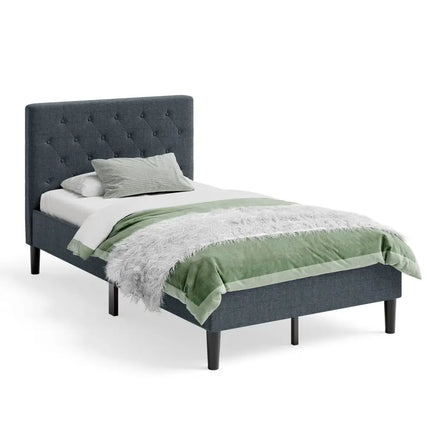 Upholstered Bed Base with Button Stitched Headboard - Black - Simple Bed Frame