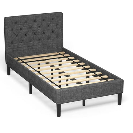Upholstered Bed Base with Button Stitched Headboard - Black - Simple Bed Frame