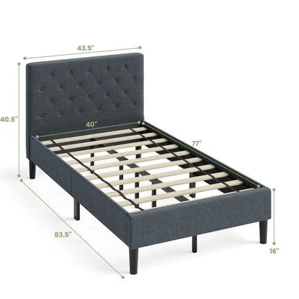 Upholstered Bed Base with Button Stitched Headboard - Black - Simple Bed Frame