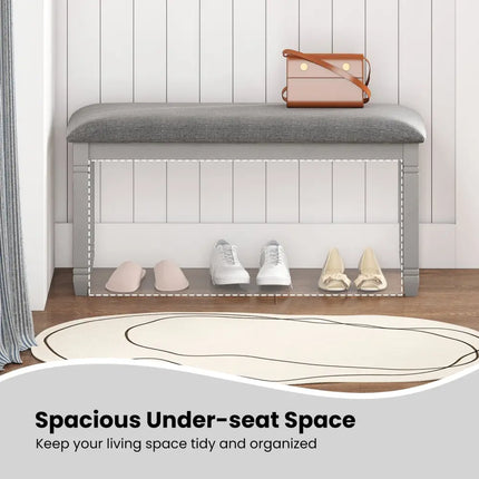 Upholstered Bedroom Bench with Padded Seat and Solid Wood Legs-Gray - Gray - Shoe Racks & Storage Benches