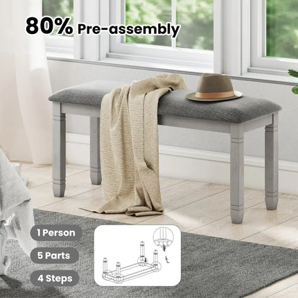 Upholstered Bedroom Bench with Padded Seat and Solid Wood Legs-Gray - Gray - Shoe Racks & Storage Benches