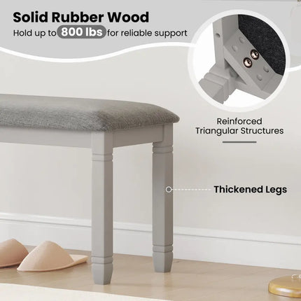 Upholstered Bedroom Bench with Padded Seat and Solid Wood Legs-Gray - Gray - Shoe Racks & Storage Benches