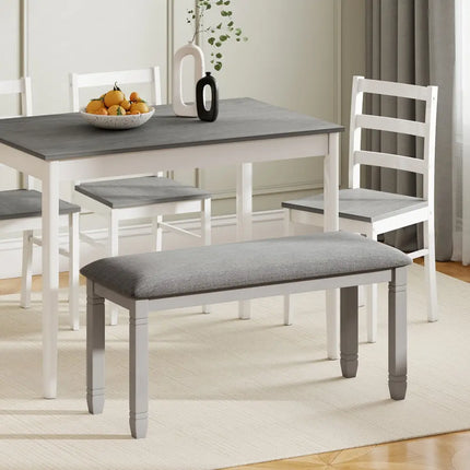 Upholstered Bedroom Bench with Padded Seat and Solid Wood Legs-Gray - Gray - Shoe Racks & Storage Benches
