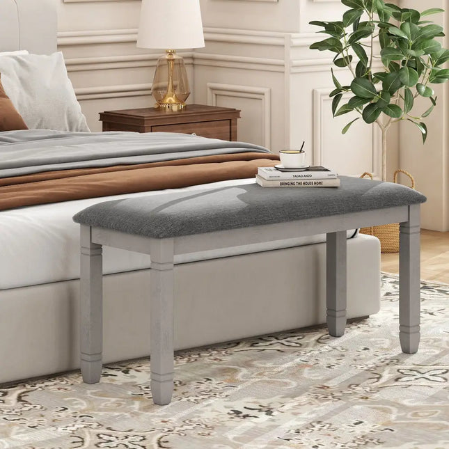 Upholstered Bedroom Bench with Padded Seat and Solid Wood Legs-Gray - Gray - Shoe Racks & Storage Benches
