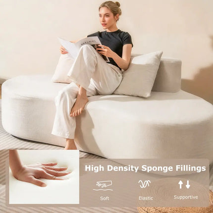 Upholstered Curved Sofa with 2 Cozy Pillows-Beige - Beige - Sofas & Loveseats