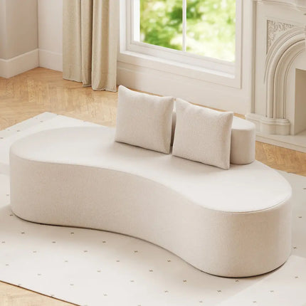 Upholstered Curved Sofa with 2 Cozy Pillows-Beige - Beige - Sofas & Loveseats