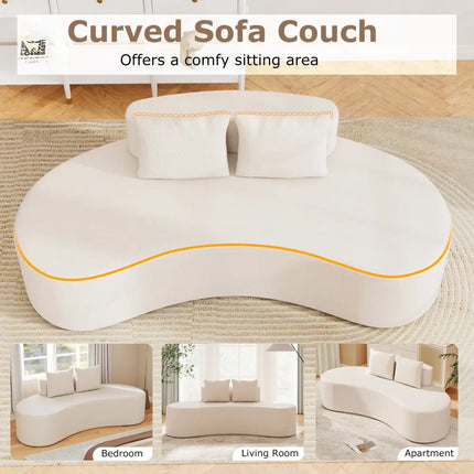 Upholstered Curved Sofa with 2 Cozy Pillows-Beige - Beige - Sofas & Loveseats