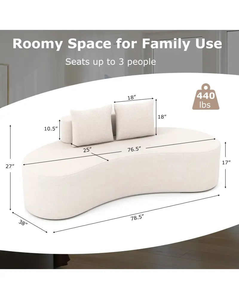 Upholstered Curved Sofa with 2 Cozy Pillows-Beige - Beige - Sofas & Loveseats