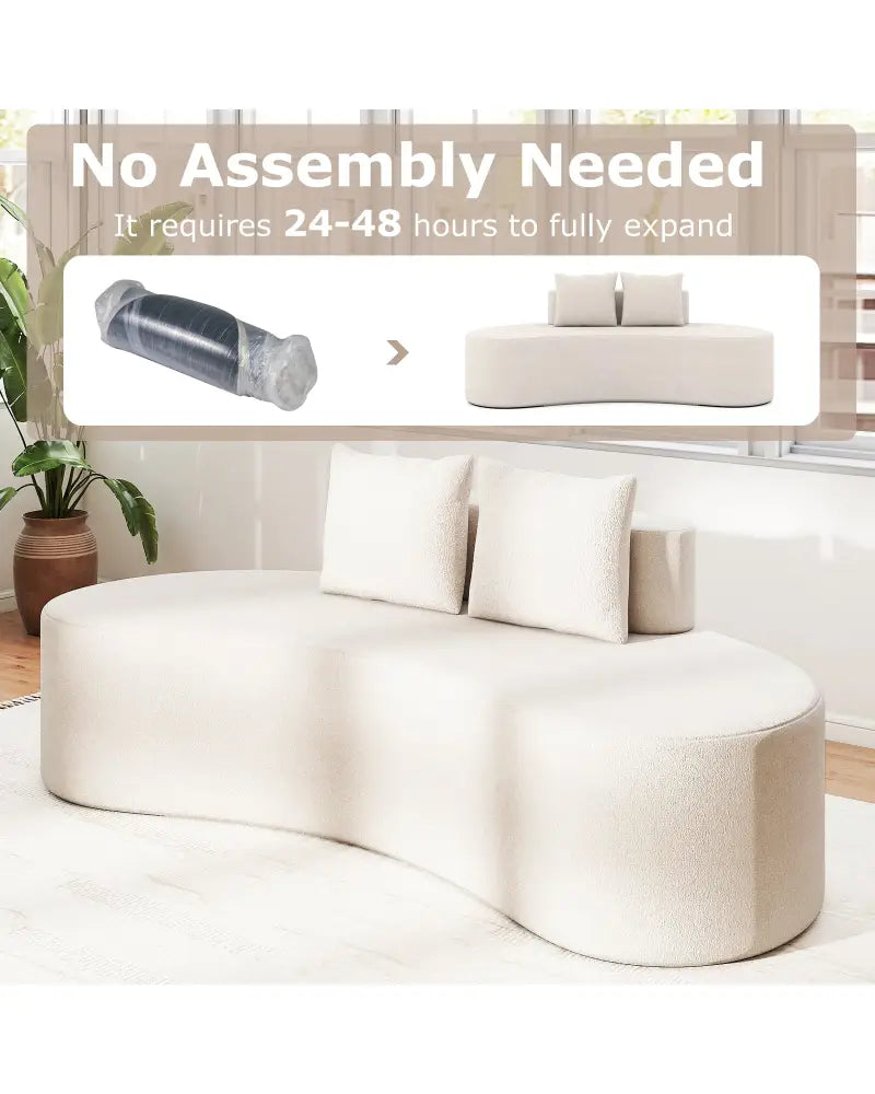 Upholstered Curved Sofa with 2 Cozy Pillows-Beige - Beige - Sofas & Loveseats