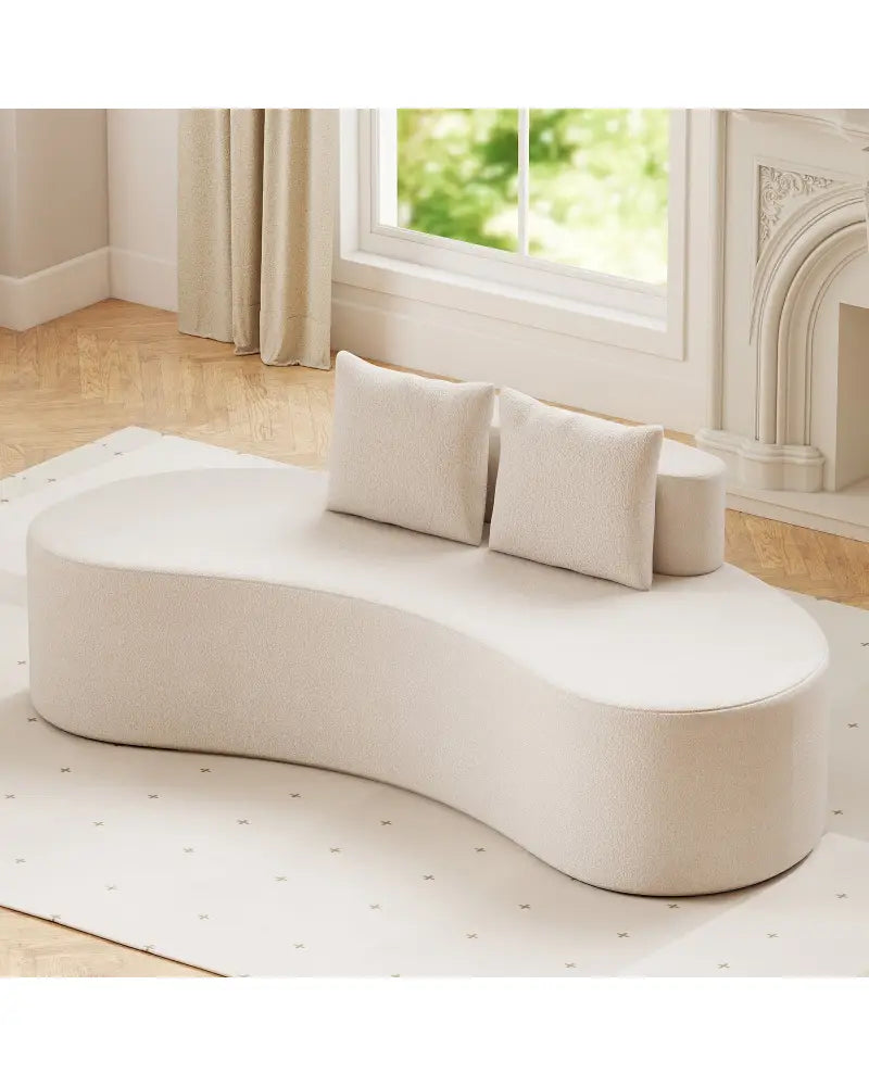 Upholstered Curved Sofa with 2 Cozy Pillows-Beige - Beige - Sofas & Loveseats