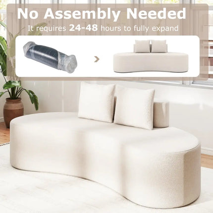 Upholstered Curved Sofa with 2 Cozy Pillows-Beige - Beige - Sofas & Loveseats