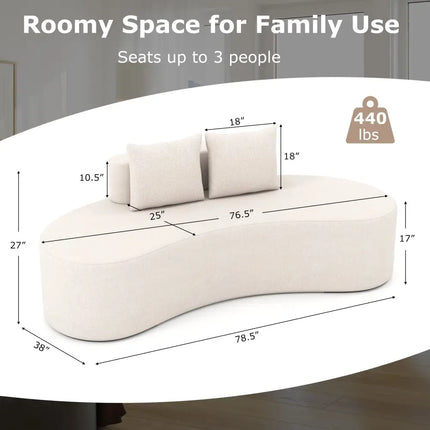 Upholstered Curved Sofa with 2 Cozy Pillows-Beige - Beige - Sofas & Loveseats