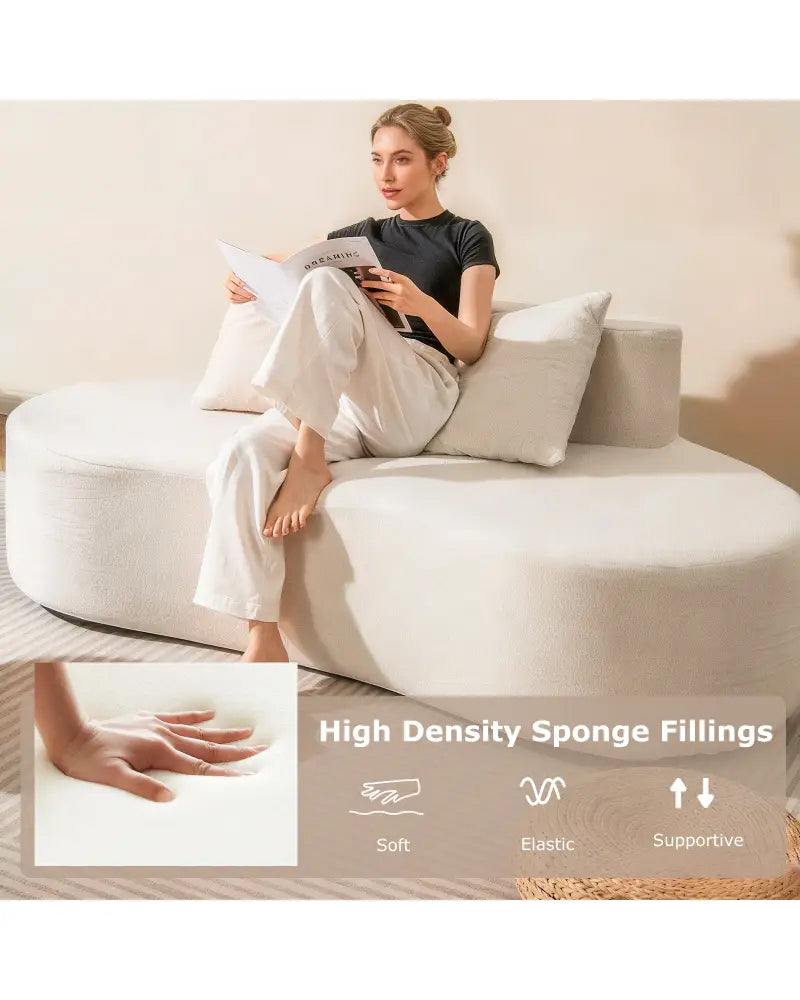 Upholstered Curved Sofa with 2 Cozy Pillows-Beige - Beige - Sofas & Loveseats