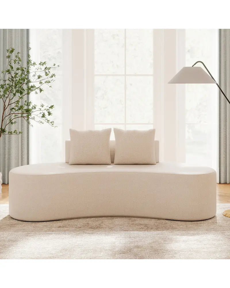 Upholstered Curved Sofa with 2 Cozy Pillows-Beige - Beige - Sofas & Loveseats