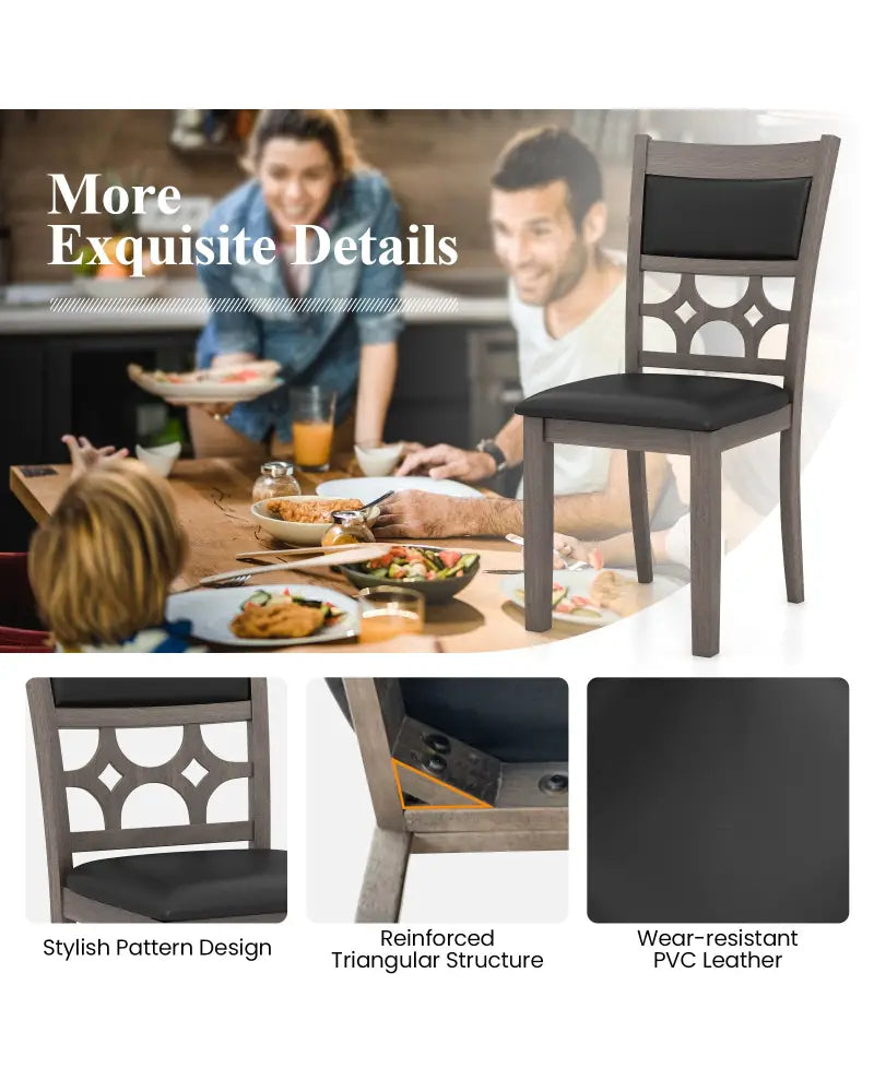 Upholstered Dining Chair Set of 2 with Padded Backrest and Seat-Gray - Gray - Dining Chairs