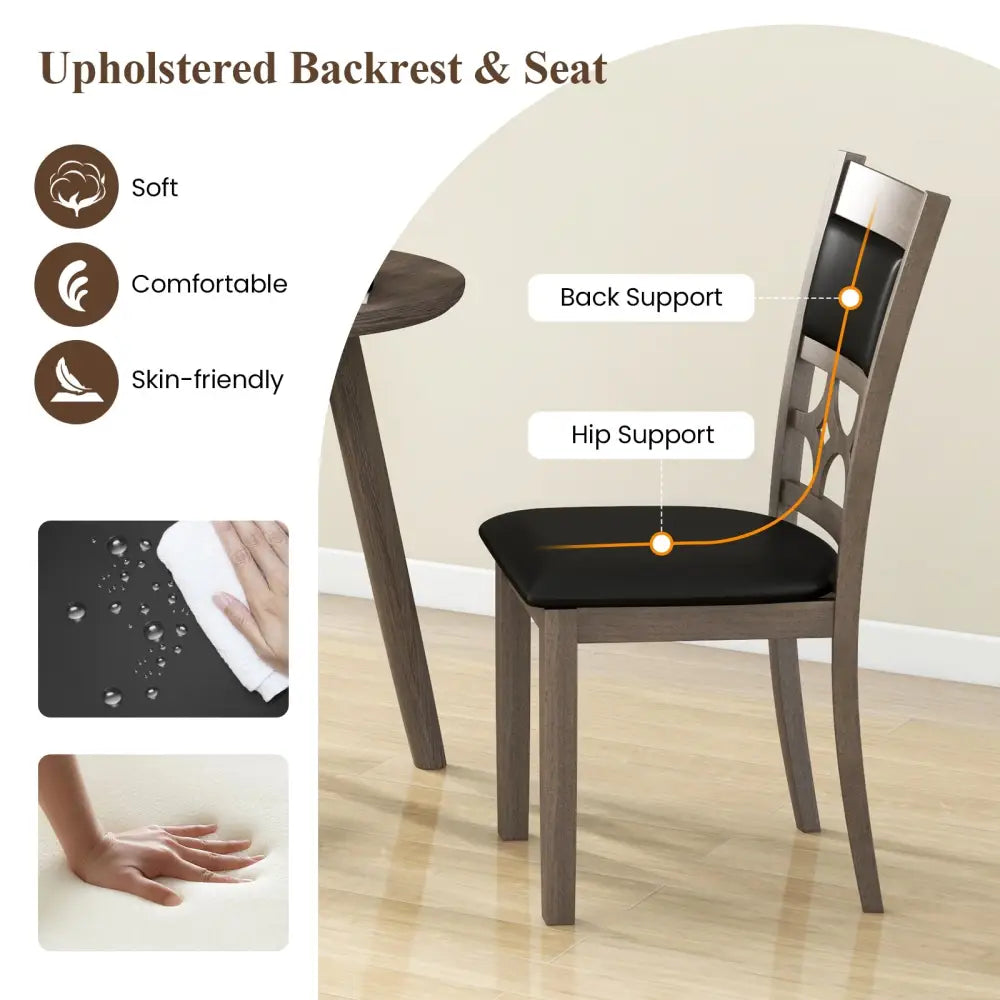 Upholstered Dining Chair Set of 2 with Padded Backrest and Seat-Gray - Gray - Dining Chairs