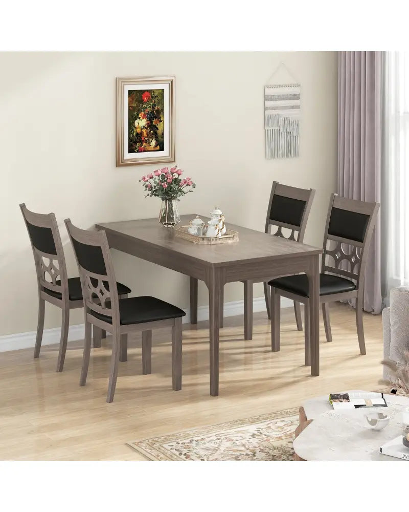Upholstered Dining Chair Set of 2 with Padded Backrest and Seat-Gray - Gray - Dining Chairs