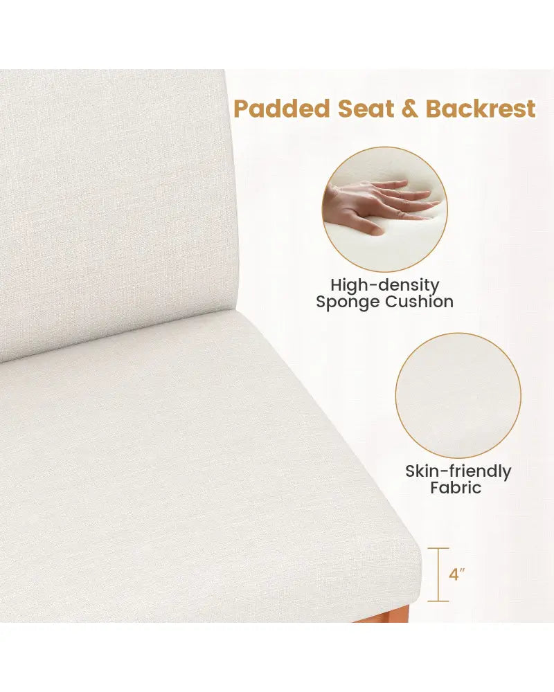 Upholstered Dining Chairs Set of 2 Kitchen Armless Side Chairs with Rubber Wood Legs-Beige - Beige - Dining Chairs
