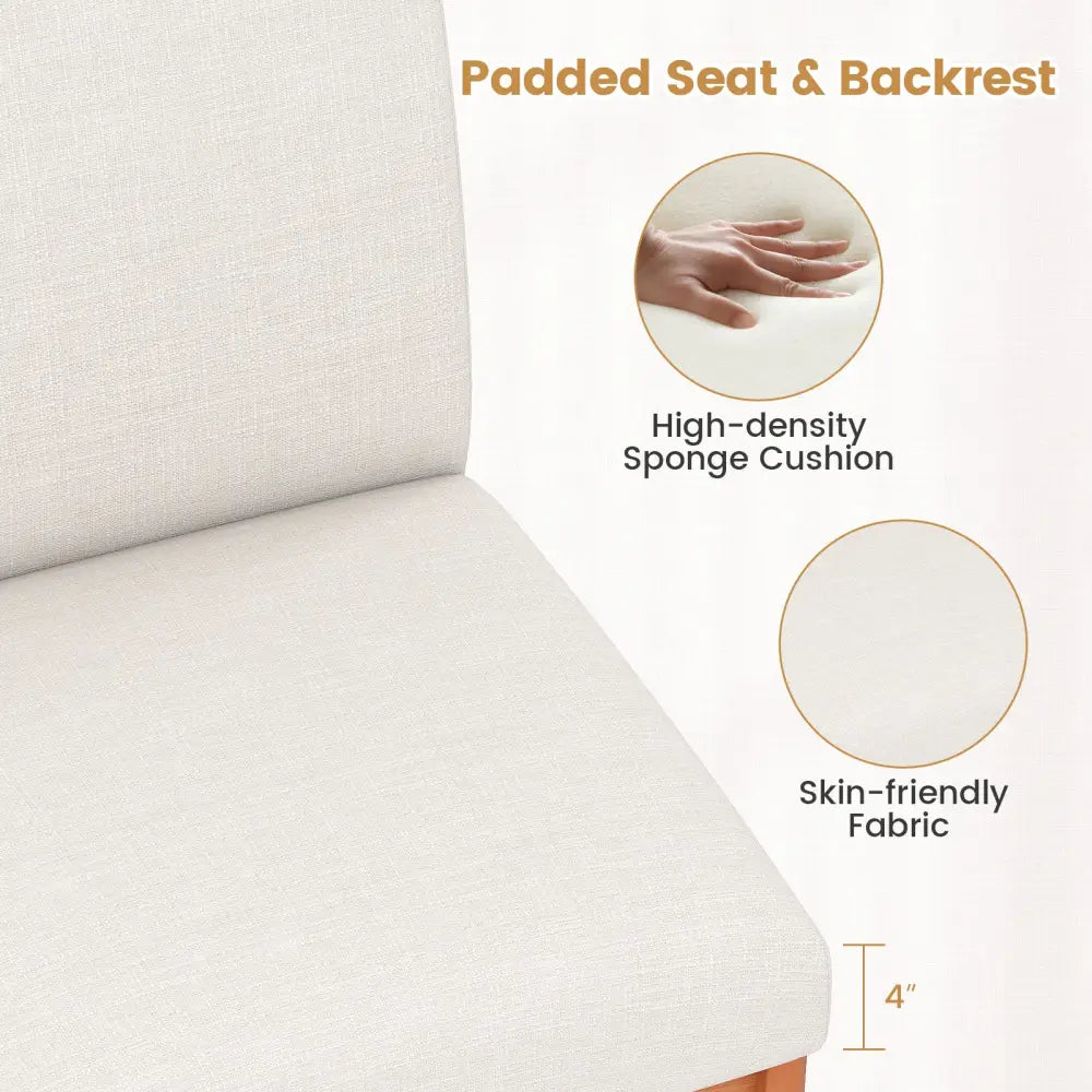 Upholstered Dining Chairs Set of 2 Kitchen Armless Side Chairs with Rubber Wood Legs-Beige - Beige - Dining Chairs