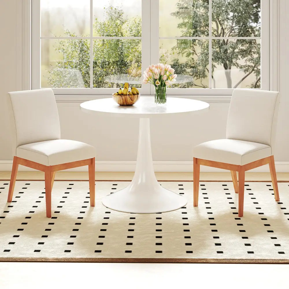 Upholstered Dining Chairs Set of 2 Kitchen Armless Side Chairs with Rubber Wood Legs-Beige - Beige - Dining Chairs