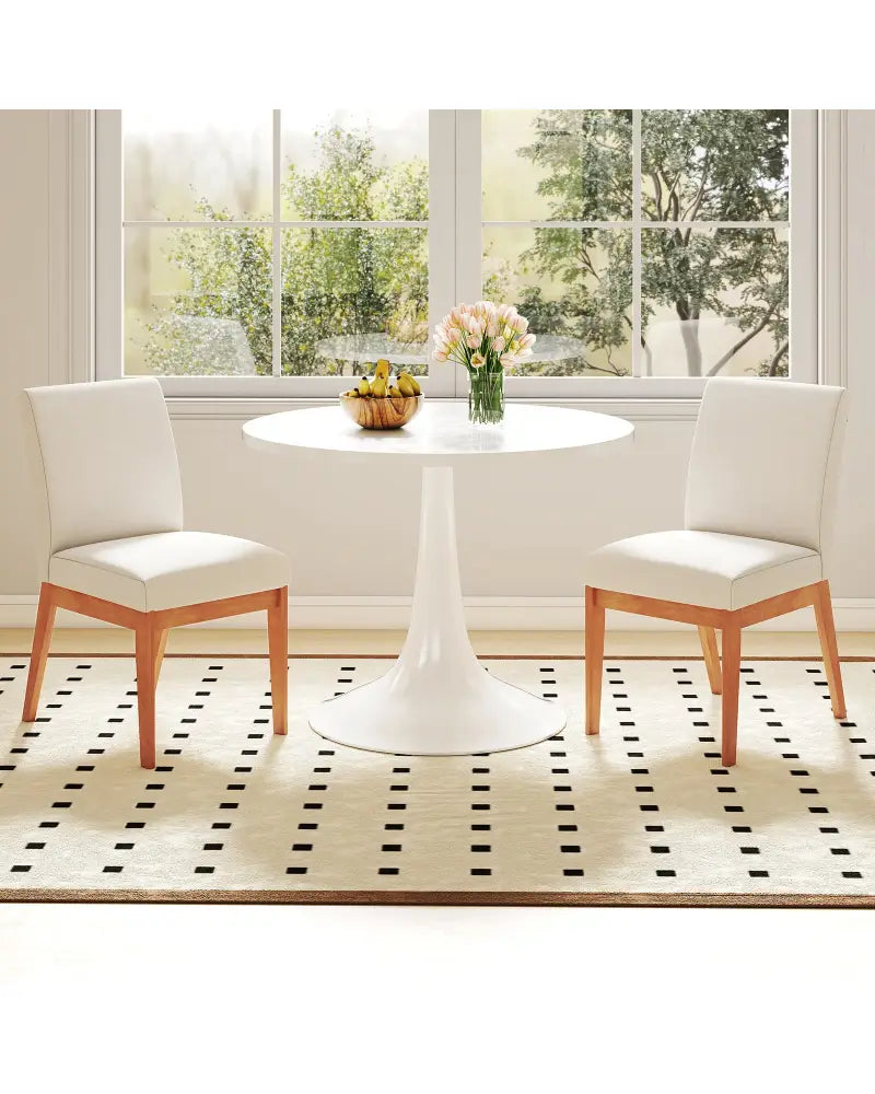 Upholstered Dining Chairs Set of 2 Kitchen Armless Side Chairs with Rubber Wood Legs-Beige - Beige - Dining Chairs