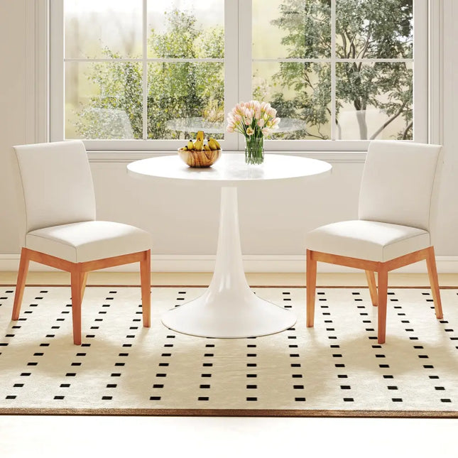 Upholstered Dining Chairs Set of 2 Kitchen Armless Side Chairs with Rubber Wood Legs-Beige - Beige - Dining Chairs