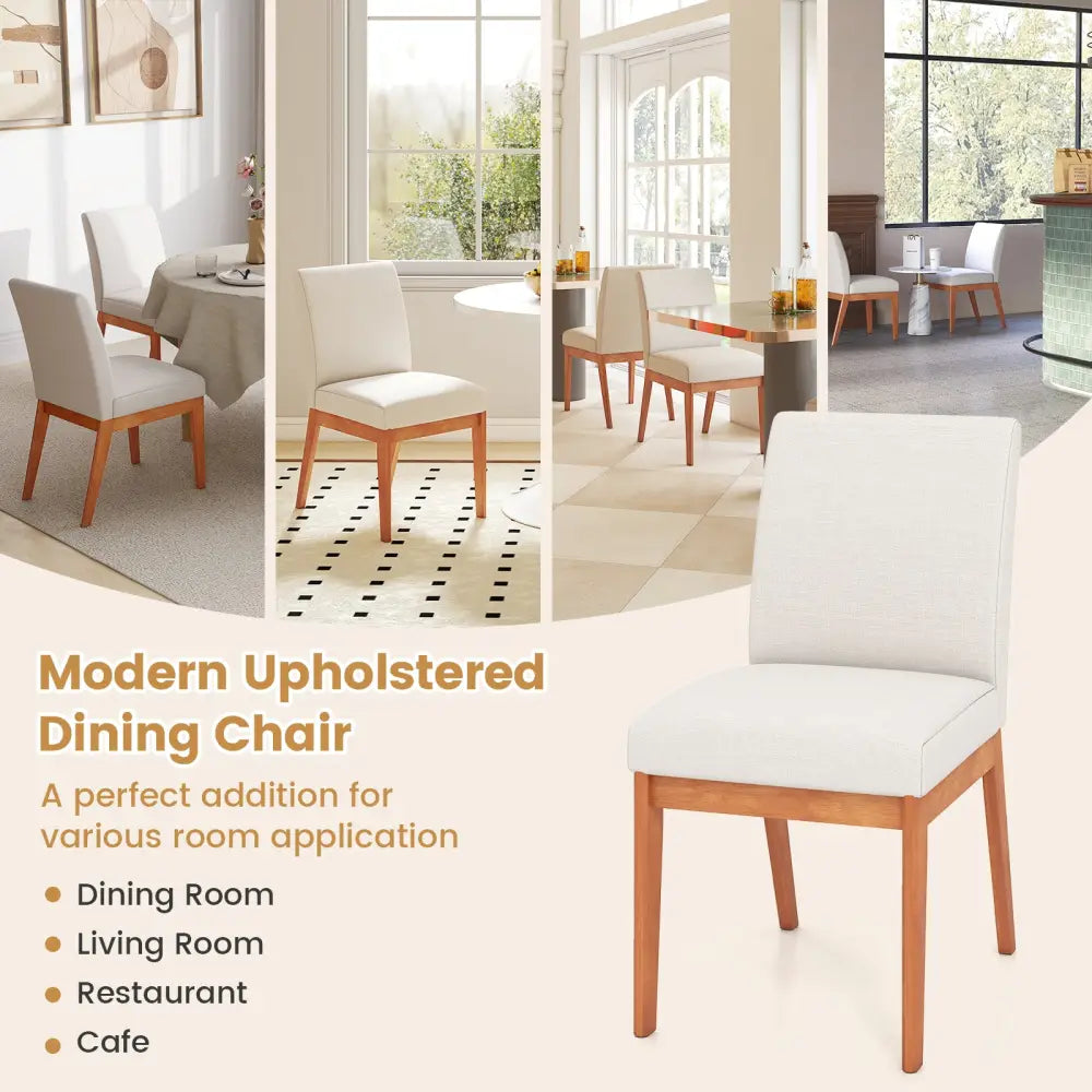 Upholstered Dining Chairs Set of 2 Kitchen Armless Side Chairs with Rubber Wood Legs-Beige - Beige - Dining Chairs