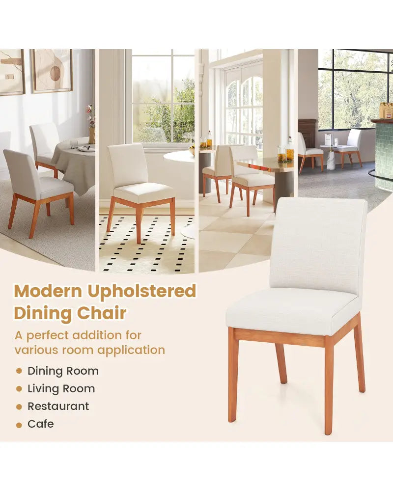 Upholstered Dining Chairs Set of 2 Kitchen Armless Side Chairs with Rubber Wood Legs-Beige - Beige - Dining Chairs