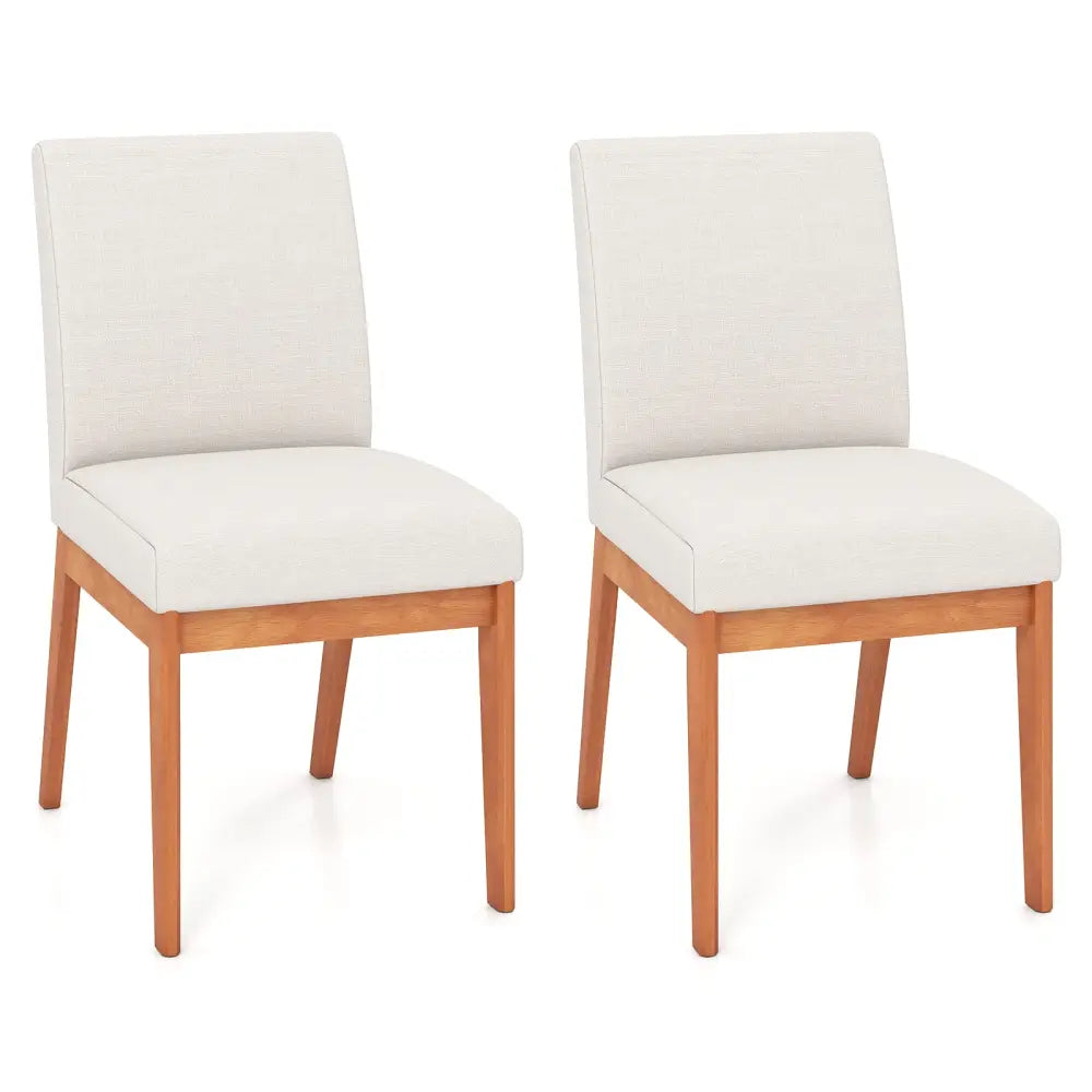 Upholstered Dining Chairs Set of 2 Kitchen Armless Side Chairs with Rubber Wood Legs-Beige - Beige - Dining Chairs