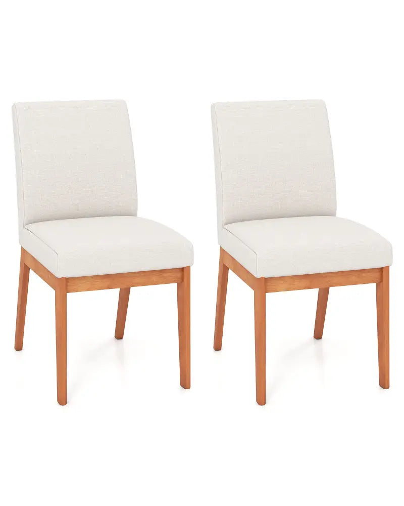 Upholstered Dining Chairs Set of 2 Kitchen Armless Side Chairs with Rubber Wood Legs-Beige - Beige - Dining Chairs