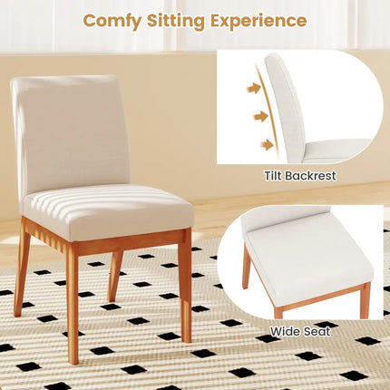 Upholstered Dining Chairs Set of 2 Kitchen Armless Side Chairs with Rubber Wood Legs-Beige - Beige - Dining Chairs