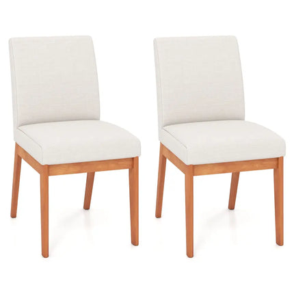 Upholstered Dining Chairs Set of 2 Kitchen Armless Side Chairs with Rubber Wood Legs-Beige - Beige - Dining Chairs