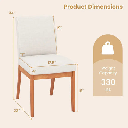 Upholstered Dining Chairs Set of 2 Kitchen Armless Side Chairs with Rubber Wood Legs-Beige - Beige - Dining Chairs