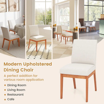 Upholstered Dining Chairs Set of 2 Kitchen Armless Side Chairs with Rubber Wood Legs-Beige - Beige - Dining Chairs