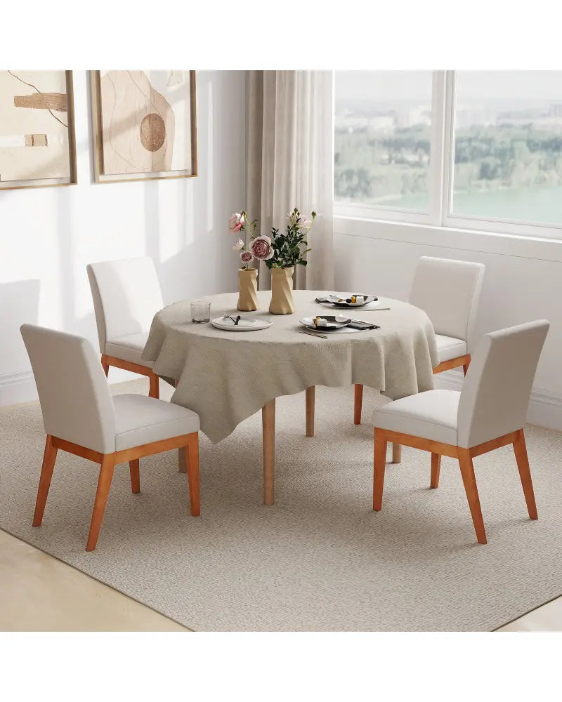 Upholstered Dining Chairs Set of 2 Kitchen Armless Side Chairs with Rubber Wood Legs-Beige - Beige - Dining Chairs