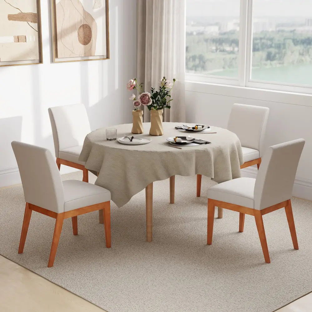 Upholstered Dining Chairs Set of 2 Kitchen Armless Side Chairs with Rubber Wood Legs-Beige - Beige - Dining Chairs