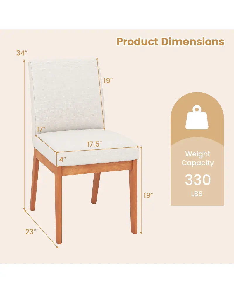 Upholstered Dining Chairs Set of 2 Kitchen Armless Side Chairs with Rubber Wood Legs-Beige - Beige - Dining Chairs