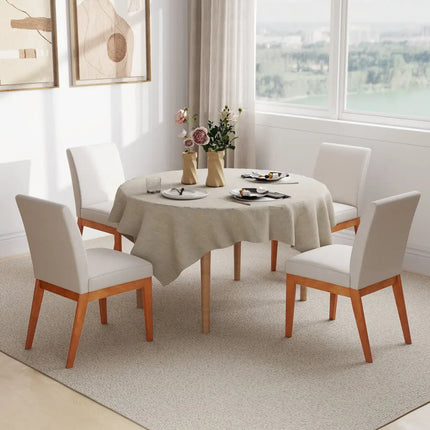 Upholstered Dining Chairs Set of 2 Kitchen Armless Side Chairs with Rubber Wood Legs-Beige - Beige - Dining Chairs