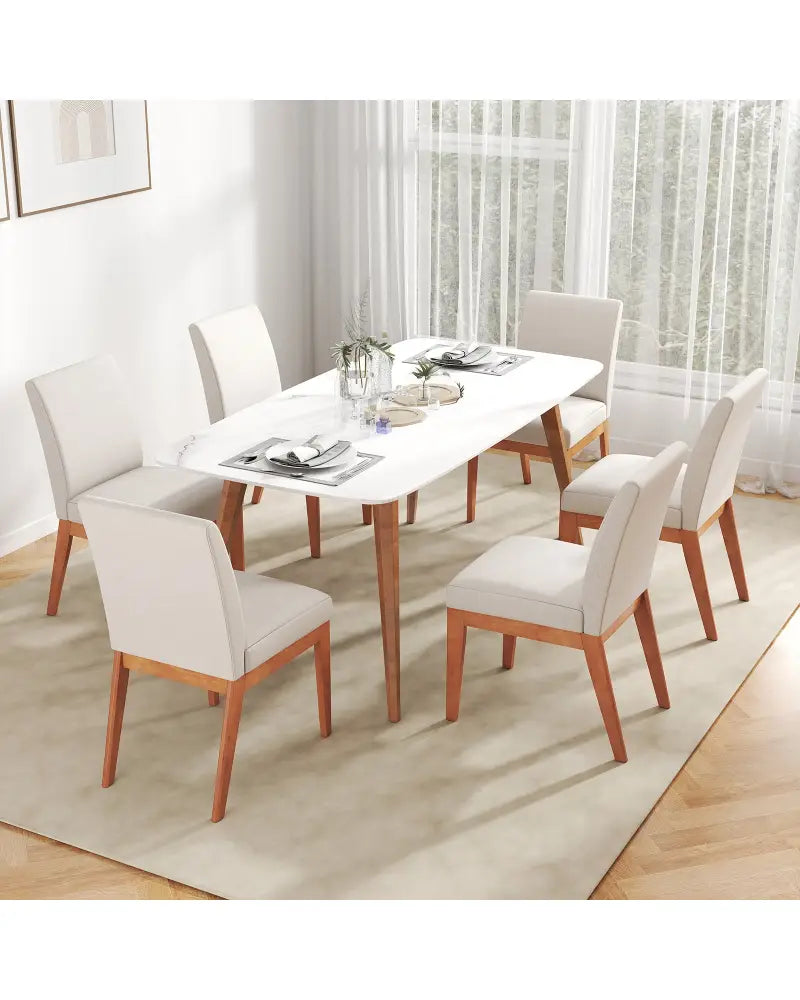 Upholstered Dining Chairs Set of 2 Kitchen Armless Side Chairs with Rubber Wood Legs-Beige - Beige - Dining Chairs