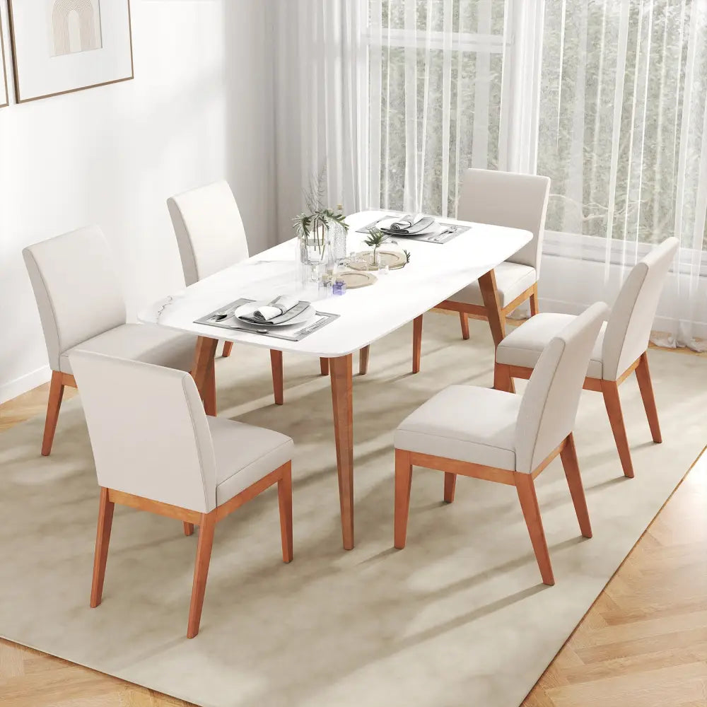 Upholstered Dining Chairs Set of 2 Kitchen Armless Side Chairs with Rubber Wood Legs-Beige - Beige - Dining Chairs