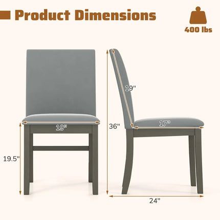 Upholstered Dining Chairs Set of 2 with Rubber Wood Legs and High Back-Gray - Gray - Dining Chairs