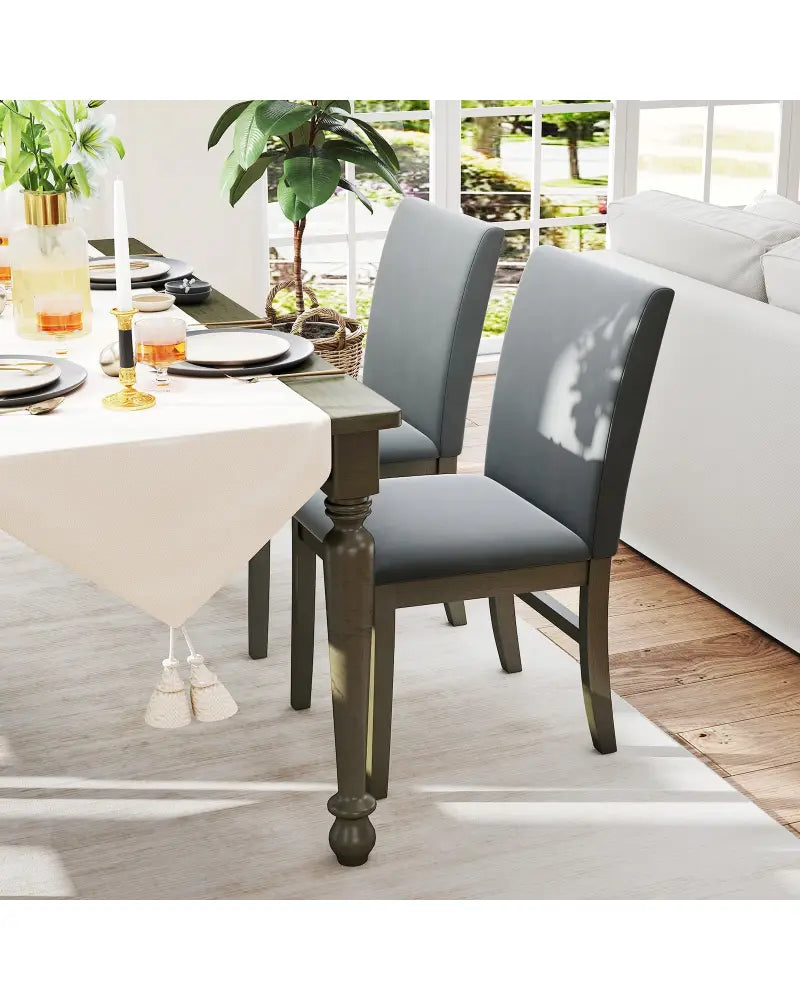Upholstered Dining Chairs Set of 2 with Rubber Wood Legs and High Back-Gray - Gray - Dining Chairs