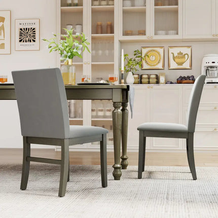 Upholstered Dining Chairs Set of 2 with Rubber Wood Legs and High Back-Gray - Gray - Dining Chairs
