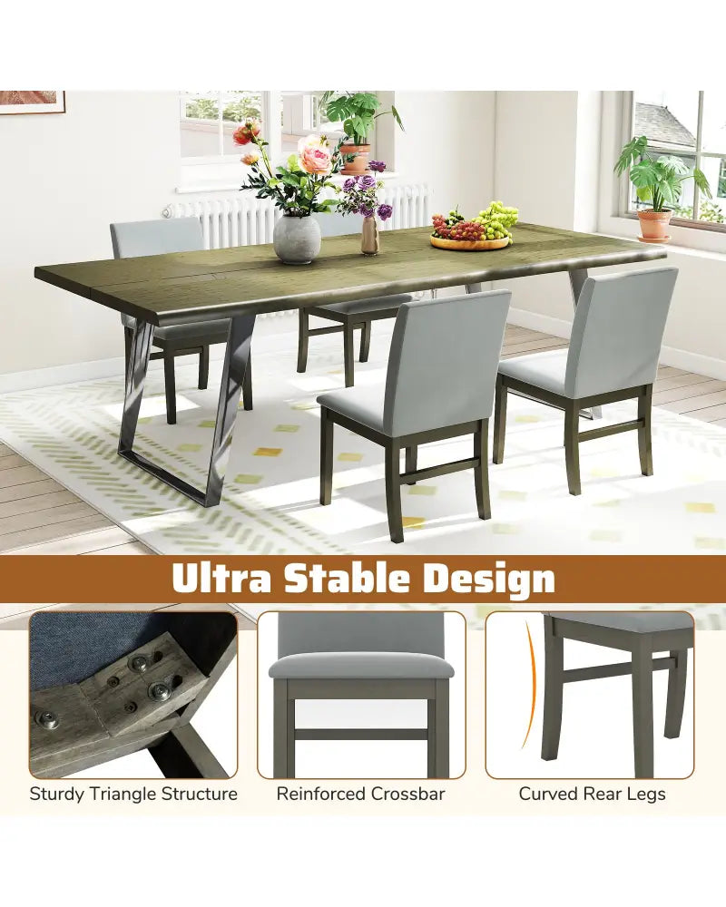 Upholstered Dining Chairs Set of 2 with Rubber Wood Legs and High Back-Gray - Gray - Dining Chairs