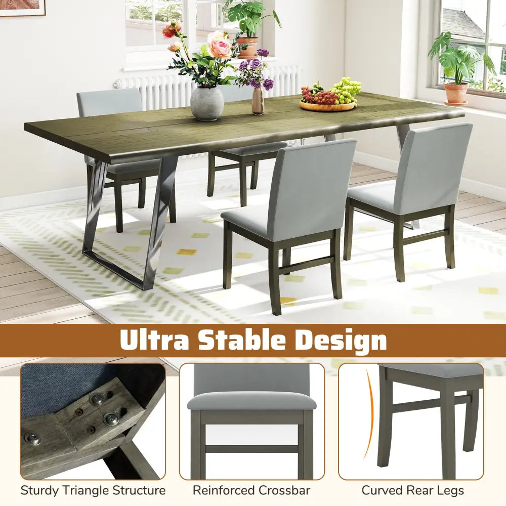 Upholstered Dining Chairs Set of 2 with Rubber Wood Legs and High Back-Gray - Gray - Dining Chairs