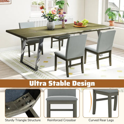 Upholstered Dining Chairs Set of 2 with Rubber Wood Legs and High Back-Gray - Gray - Dining Chairs